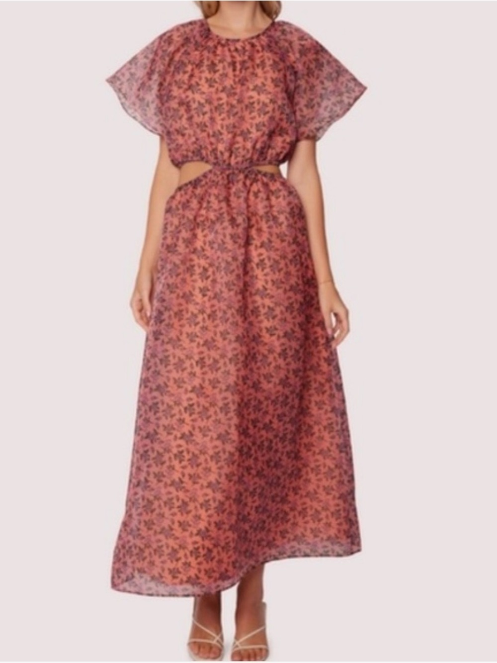 Lost + Wander Venus Rising Coral Floral Cutout Maxi Dress